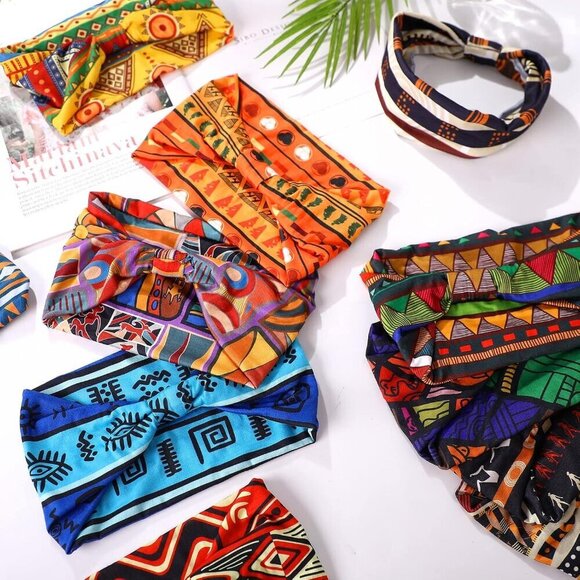 12 Pcs African Headbands for Women Chiffon Wide Yoga Hair Wraps Accessories